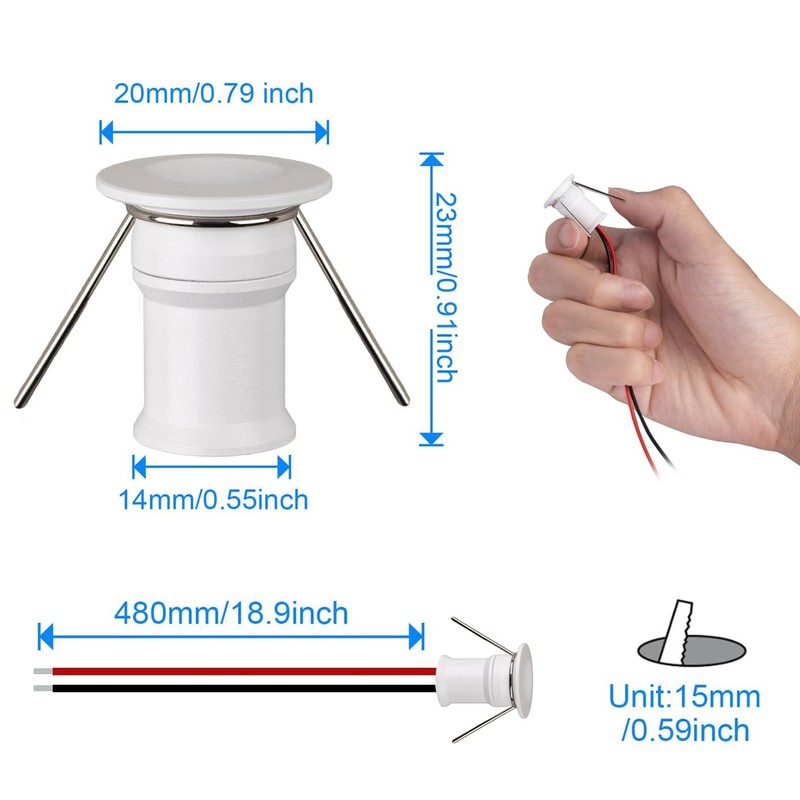 HHTUN 902 120°LED mini Spotlight,DC12V 1W,80Ra,75lm,Small Size,Embedded Installation,Suitable for Cabinet