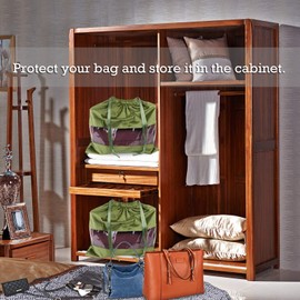 PlasMaller Dust Cover Storage Bags Terylene Flannel Drawstring Pouch with Clear View Window For Handbags Purses Pocketbooks Shoes Boots Set of 2 (17.7 x 15.7 in), Green