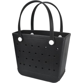 Urvczza Small Waterproof Rubber Beach Bag - Lightweight Foldable Tote for Women, Travel, Pool & Gym, Sandproof Washable, Medium Black, Tote