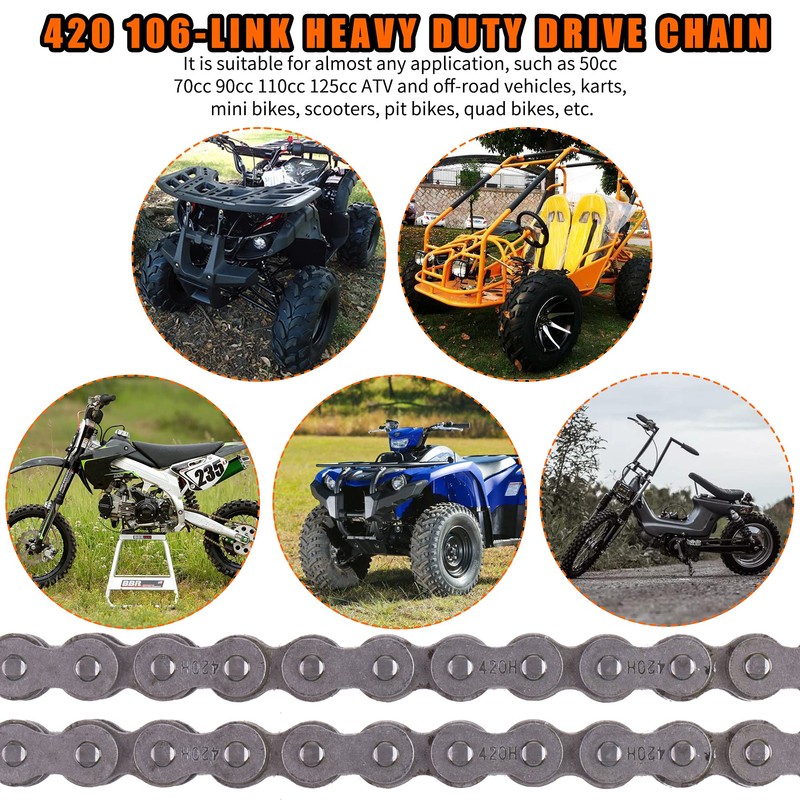 MRELC 420H Motorcycle Chain+ Chain Breaker,106-Link Heavy Duty Drive Chain