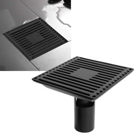 desagüe cuadrado de acero inoxidable para piso de ducha Drenaje de Piso Anti obstrucción Colector de pelo Tapones para el desagüe de la Ducha Traje Limpio para baño bañera Cocina(12 x 12 cm, Negro)
