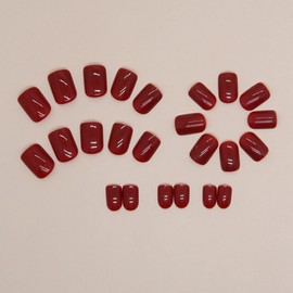 CEWEWP Maroon Press on Nails Short Square Fake Nails Full Cover Solid Color False Nails with Nail Glue Glitter Glossy Glue on Nails Acrylic Nails Artificial Acrylic Nails for Women Girls 24Pcs