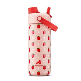 18 oz Kids Metal Water Bottle: 2-in-1 Straw Spout Lid, Spill-Proof, Easy Clean, Keep Cold 24H, Backpack Friendly, BPA-Free Stainless Steel Cup for School, Daycare, Playtime, Gift (Strawberry Daisy)