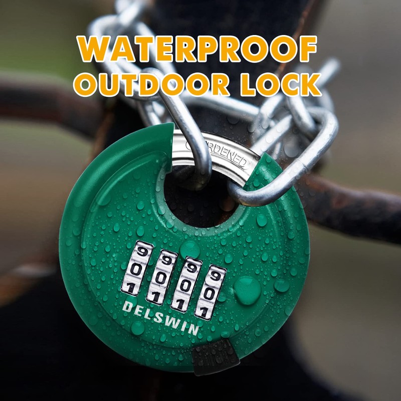 DELSWIN 4 Digit Combination Lock, Outdoor Combination Disc Padlock with