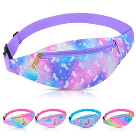 Ausletie Fanny Pack for Kids Girls Fashion Waist Pack With Adjustable Belt, Kids Unicorn Fanny Pack Crossbody With 2 Pouches, Kids Belt Bag for Travel Running Camping