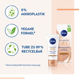 NIVEA 5 IN 1 Tagespflege BB 24h Feuchtigkeit LSF 15, getönte Tagescreme für mittlere bis dunkle Hauttypen, Gesichtscreme mit Bio Jojoba-Öl und Make-Up Pigmenten