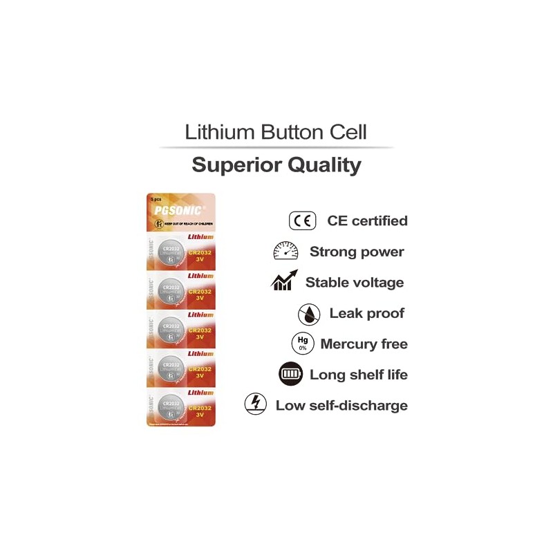 PGSONIC CR2032 3V Lithium Battery (10pcs), Compatible with AirTag, Key