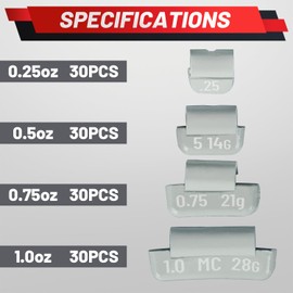 Upgraded Clip On Wheel Weights kit for Steel Rims 120 PCS 0.25oz/0.5oz/0.75oz/1oz 30 Each Corrosion-Resistant Coated Painted Tire Balancing Weight MC Style Gray