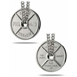 Shields of Strength Men's Stainless Steel or Gold Plated Weight Plate Necklace Philippians 4:13 Bible Verse Fitness Gym Jewelry Weightlifters Dumbbell