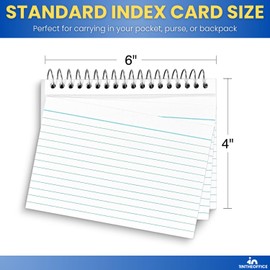 1InTheOffice 4x6 Spiral Bound Index Cards, Ruled Index Card, Lined Index Card, White, 50 Cards/Pack, 6 Pack