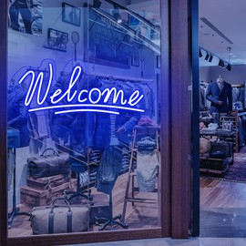 Welcome Neon Signs for Business Indoor Electric Light Up Bright Neon Light Sign for Wall Decor Creative LED Neon Business Light for Restaurant Salon Bar Coffee Shop Hotel Stores