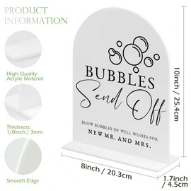 Letrero acrílico de boda de arco blanco, 8 x 10 pulgadas, letrero y base de burbujas acrílicas, 1/8 pulgadas de grosor, letrero acrílico arqueado moderno para bodas y fiestas