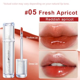 JUDYDOLL Ice Watery Lip Gloss, Mirror Lip Glaze, Glossy Lip Stain, Transfer-Proof, Metal Applicator, Waterproof, Long-Lasting, Moisturizing, Liquid Lipsticks, Plumping, Not Easy To Fade, Makeup, Cosmetics:_#05 Fresh Apricot