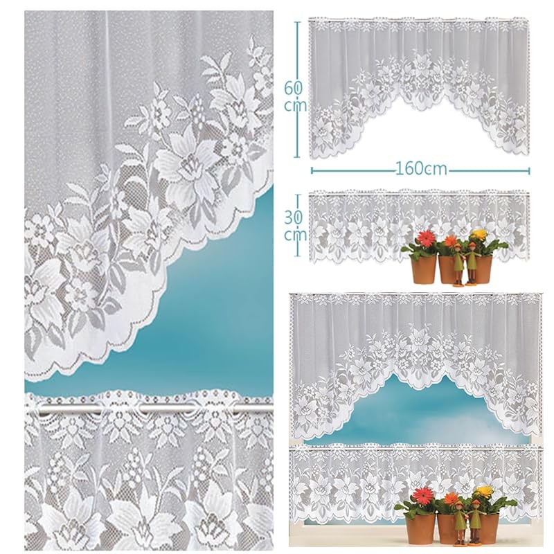 AIMALL 2PCS/Set White Lace Kitchen Home Window Cafe Curtain w