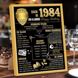 Benjia Gift for 40th Birthday - Back in 1984 Golden Frame Framed Poster Germany - Women & Men - Table Picture and Wall Picture Stand - Personal Anniversary Birthday Newspaper (20 x 25 cm, Black)