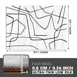 YIHOUSE 5x7 Washable Living Room Rug - Modern Abstract Black and White Area Rug Non-Slip for Bedroom Home Office (Abstract, 5'x7'ft)
