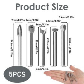 5 Wood Carving Sets for Dremel Quick Engraving Steel Drill Bits for Wood 1/8 Inch (3 mm), Metal Cutter for Engraving, Carving, Micro Sculpture and DIY, Rotary Tools and Drill Bits