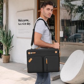 MOSISO 360 Protective Laptop Shoulder Bag, 15-15.6 inch Computer Bags Compatible with MacBook Pro 16, HP, Dell, Lenovo, Asus Notebook, Side Open Messenger Bag with 4 Accessory Pockets & Belt, Black