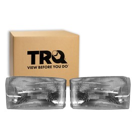 TRQ 2 Piece Headlight Assembly Set Chrome Bezel Driver & Passenger Side Compatible with Ford Excursion 2000-2004 F250 F350 Super Duty 1999-2004 F450 F550 1999-2003 FO2502147 FO2503147