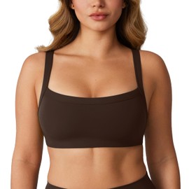 UNISSU Hugcurve Adjustable Sports Bra Square Neck Wireless Padded Yoga Workout Tops Clay Brown Medium