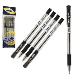 WIN 5 x 0.7mm Biro Tip Ball Pens Mystic BLACK Ballpoint Pens Soft Rubber Grip