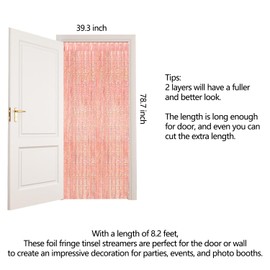 2pcs 3ft X 8.3ft Rose Gold Glitter Metallic Tinsel Curtains Aluminum Foil Flow Silk Curtain Background Streamer Birthday Party Wedding Holiday Backdrop Decoration
