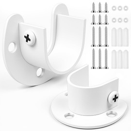 FIRJOY 2Pcs Heavy Duty Stainless Steel Closet Rod Bracket Holder (White, 1-1/2")