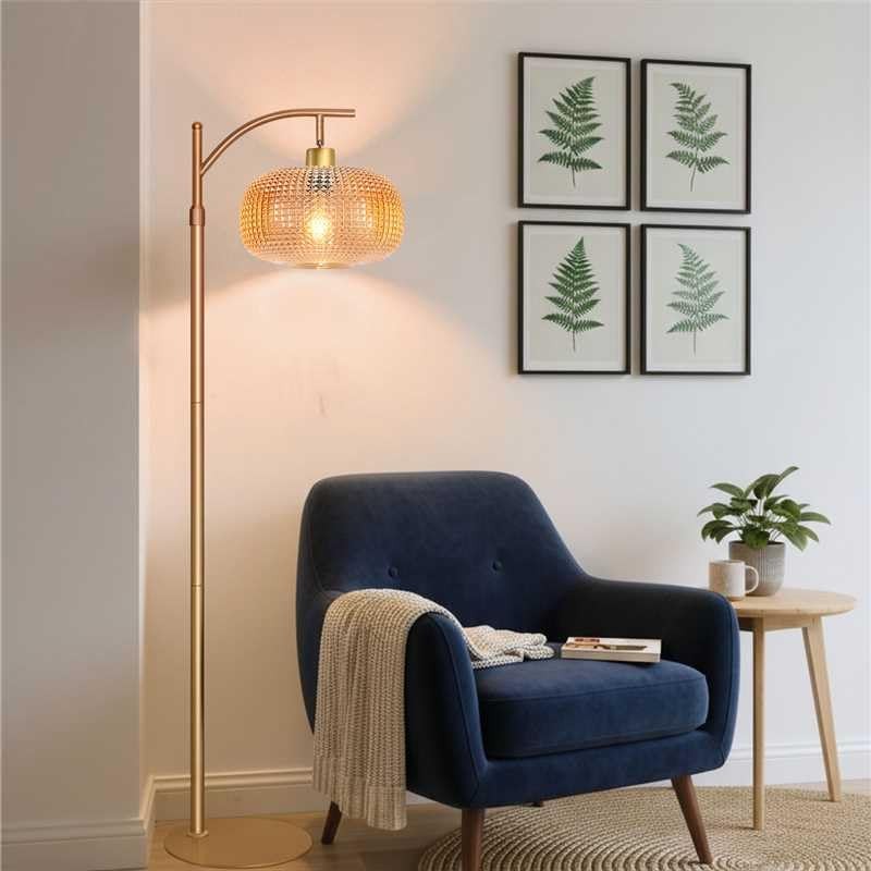 Duoled Glass Floor Lamp for Living Room with Amber Glass