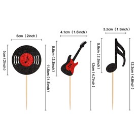 Ercadio Ercadio 24 PCS Music Cupcake Toppers Glitter Guitar Rock Cupcake Picks Music CD Music Cupcake Decorations for Rock and Roll Theme Baby Shower Kids Birthday Party Cake Decorations Supplies