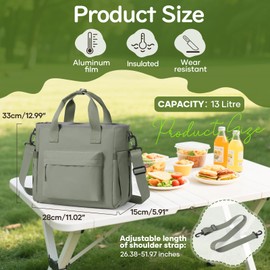 Insulated Lunch Bag, Leakproof Lunch Box for Women Men, Portable Tote Bag Thermal Cooler Lunch Container with Adjustable Strap for Adult/Kids for Work, School, Picnic, Outdoor, BBQ,A4-Gray Green
