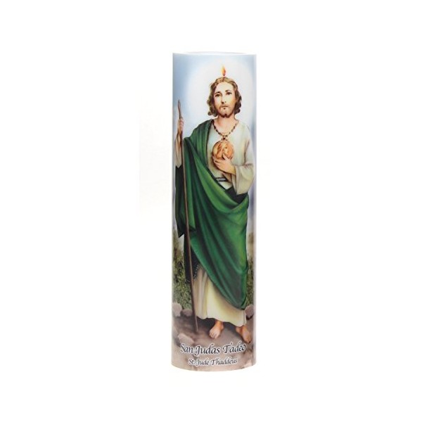 The Saints Collection St. Jude Flickering LED Prayer Candle with Automatic Timer, Prayer in English and Spanish, Religious Gift Ideas Mothers day, Fathers Day, Birthdays, or Any Holiday