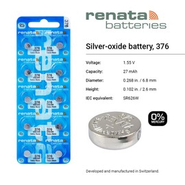 Renata 376 SR626W Batteries - 1.55V Silver Oxide 376 Watch Battery (100 Count)