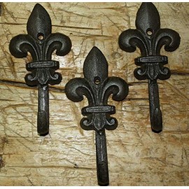 MIABE - 6 Cast Iron Antique Supplies for Style Rustic Fleur De Lis Coat Hooks Hat Hook Rack Towel 6 for Home Decor