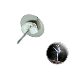 Gymnist Blue - Gymnastic Vault Pommel Horse Novelty Silver Plated Stud Earrings