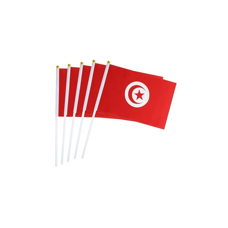 5 Pack Tunisia Tunisian Mini HandHeld Stick Flag,Suitable For Various