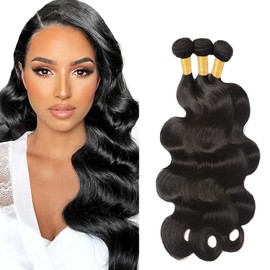 Zeslaerr Bundles Human Hair Extension #1b Natural Black Color Body Wave Human Hair Bundles 100% Unprocessed Glueless Human Hair Double Weft Weave For Women 3 Bundles Total 300g 30 30 30 Inch