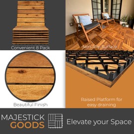 Interlocking Deck Tiles 8 Pack - Snap Together Wood Flooring | 12 x Acacia Hardwood Outdoor for Patio Click Floor Decking Tile Outdoors Balcony Flooring, Wooden Parquet