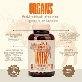 Mezcla Integral a Base de Órganos Res 100% Orgánico Libre Pastoreo MIX YEKE | 180 Cápsulas, Magnesio, Vit C, Complejo B, Proteínas, Aminoácidos y Pépt