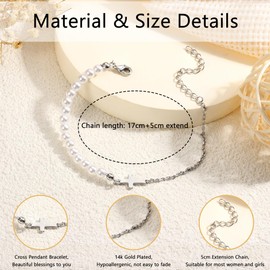 Dochais Cross Bracelet Women's - 14K Gold Plated Bracelets Waterproof Adjustable Gold/Silver Bracelet Set for Women Girls Golden Bracelet Jewellery Gift, 22 cm, Brass