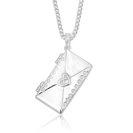 DTPSilver - 925 Sterling Silver Heart Envelope Necklace Pendant Locket On Adjustable 16" to 18" Curb Chain