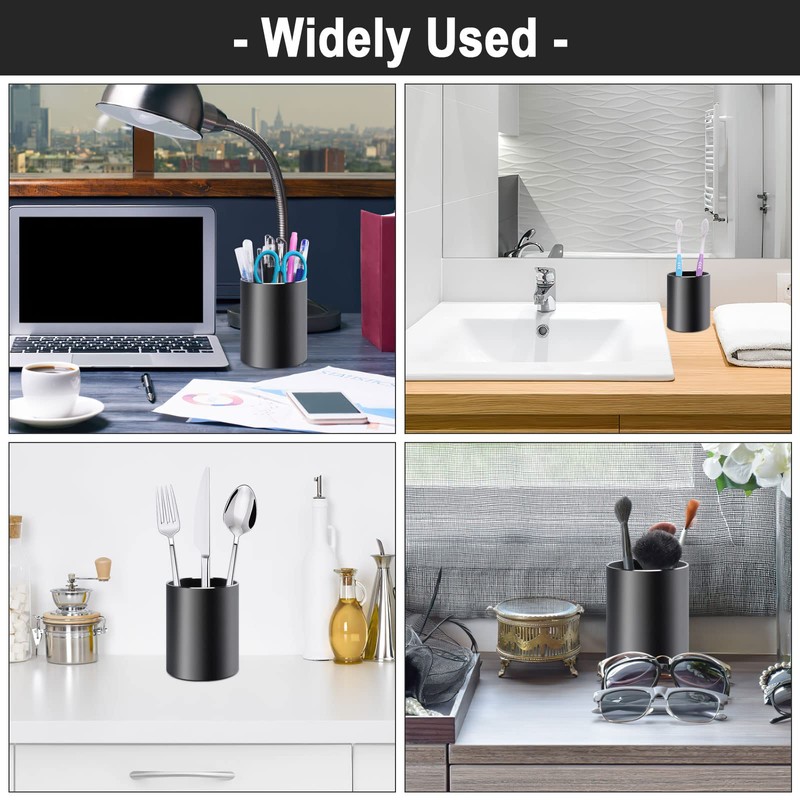 NAEBRO Metal Pen Holder Round Desk Pen Holder Black Aluminium