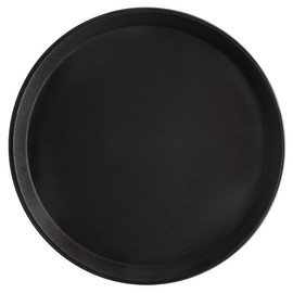 OCS Parts Pro Series 4-Pack 11" Round Black Plastic Serving Trays with No Slip Base | Restaurant Style Food and Drink Carrying Tray for Restaurants, Parties, Home and Events