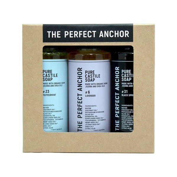 The Perfect Anchor Trial Set 01, Peppermint, Lavender, Black Spruce, 4 fl oz (118 ml), Face Wash, Body Soap, Cleansing