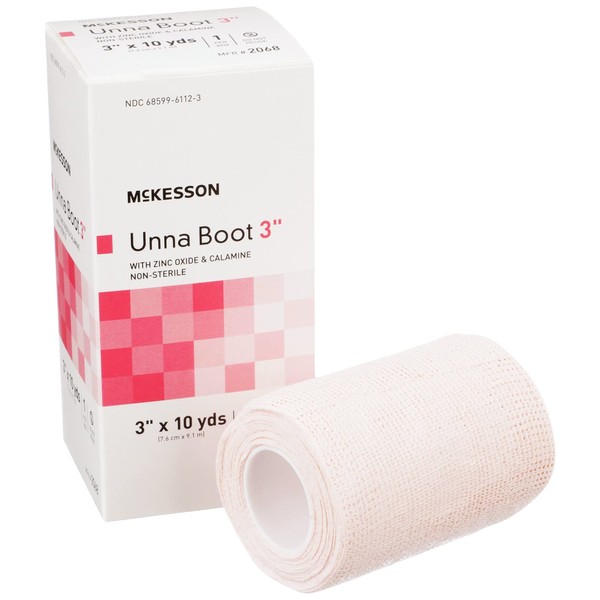 McKesson Unna Boot with Zinc Oxide and Calamine, Non-Sterile, 3 in x 10 yd, 1 Roll, 12 Packs, 12 Total