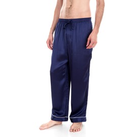 OSCAR ROSSA Men's Luxury Mulberry Silk Sleepwear 100% Silk Pajamas Pants, Navy, L