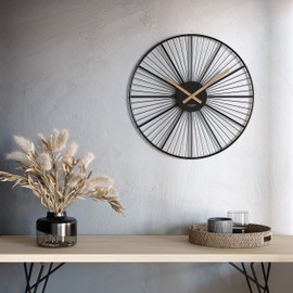 Cander Berlin BARLA XXL Wall Clock Silent 22.0 inch Metal Wooden Hands Without Ticking Huge Large Modern Black Living Room Kitchen Vintage