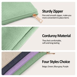 MAGEFY Small Makeup Bag, 2 Pcs Corduroy Makeup Bag for Purse Make Up Organizer Bag Mini Pouch with Slip-in Pockets Aesthetic Preppy Stuff - Green