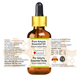 Greenwood Essential Pure Amyris Essential Oil (Amyris balsamifera) with Glass Dropper 100% Natural Therapeutic Grade Steam Distilled for Personal Care 10ml (0.33oz)