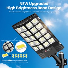 2 Pack 16" Large Solar Street Lights Outdoor Waterproof - Solar Powered Security Parking Lot Light Dusk to Dawn 60000LM,Motion Sensor Commercial LED Solar Flood Lights Remote Control for Outside Yard