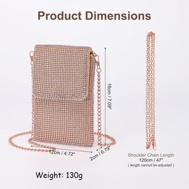 KDUPUP Rhinestone Crossbody Cell Phone Purse Wallet Clutch Glitter Crystal Evening Handbags Bling Shoulder Strap Smart Phone Bag (Rose Gold)